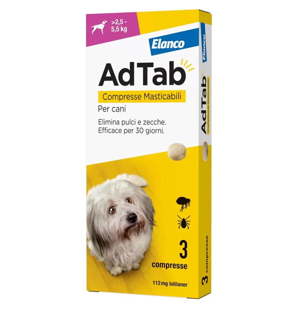 Adtab Antiparassitario Per Cani 2,5-5,5Kg Da 3 Compresse 112Mg - Immagine 2