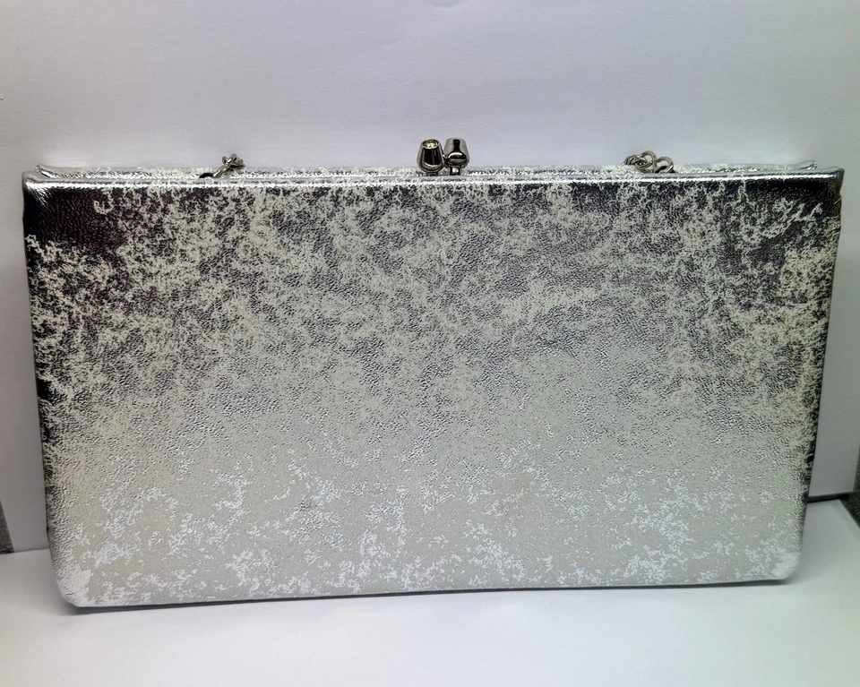 Bolso sin asas de noche vintage plateado metálico Foto 3 de 4