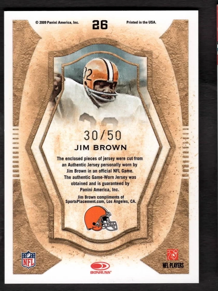 2009 Jim Brown Donruss Threads Gridiron Kings Dual Jersey /50 Browns #26 - Image 2 of 2