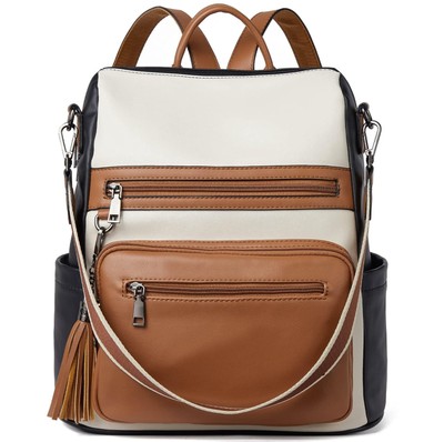 Womens Backpack Purse Vegan Leather Large Travel Shoulder Bag with Tassel, Be...