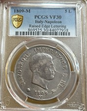 1809 M Kingdom of Napoleon Italy Silver 5 Lire - PCGS VF30