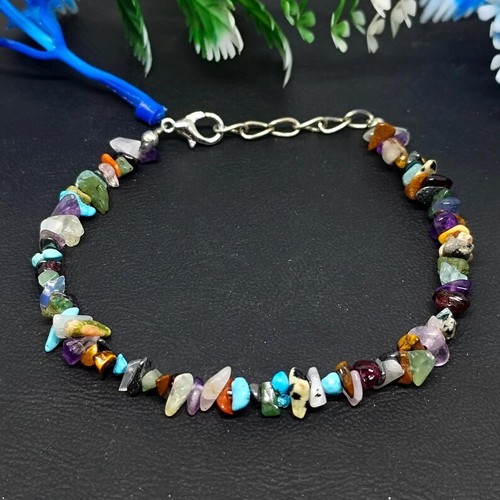A++ Natural Multi Mix Smooth Uncut Chips Gemstone Beads Handmade Bracelet 6-8''