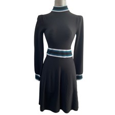 Vince Camuto Women's Mock Neck Long Sleeve Fit Flare Dress Black Size XS