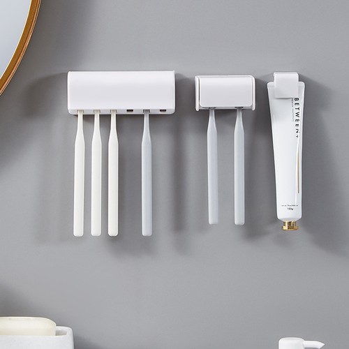 Punch-free Wall-mounted Toothbrush Holder Toothpaste Holder Storage Organizer)