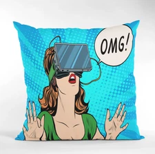 Pop Art Pillow Cover, Modern Virtual Reality Cushion, Colorful Kids Room Decor