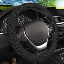 Black Leopard Print Cheetah Elastic Steering Wheel Cover Black Leopard Print