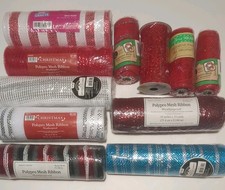Lot of 11 Decorative Mesh Rolls Craft Wreath Floral Mesh Christmas Colors