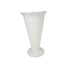 Vintage Anchor Hocking Milk Glass Hobnail Ruffled Rim Pedestal Vase 9 Inch White