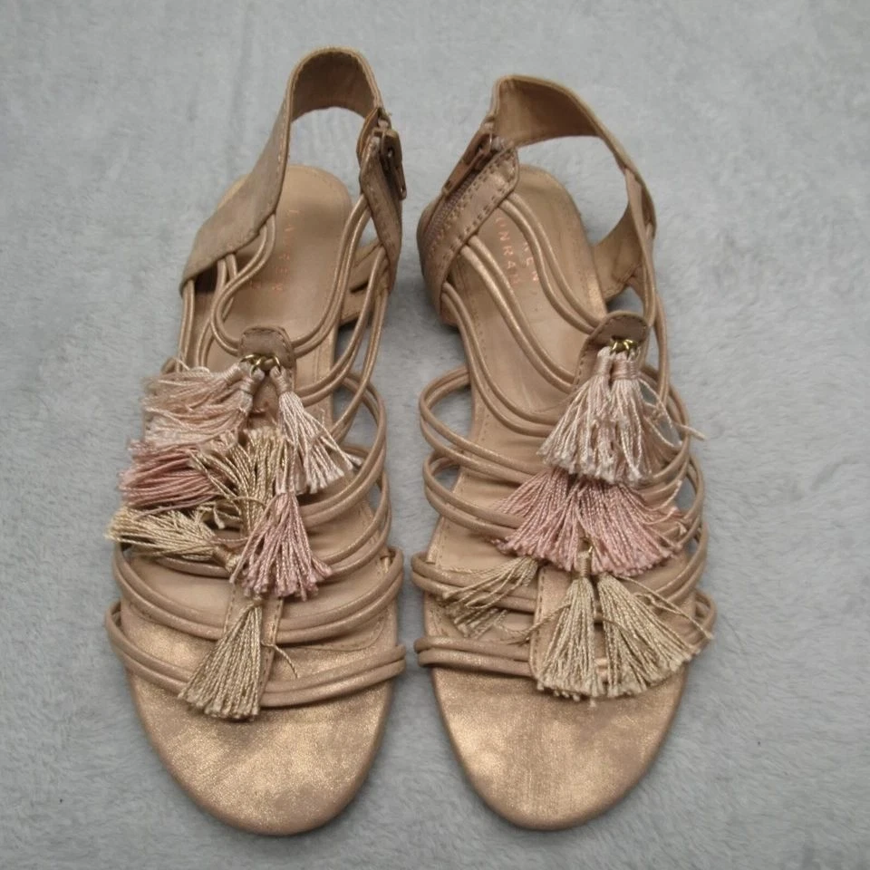 Sandalias Lauren Conrad Borla Mujer 8.5 M Tostado Nude Rosa Correa Tacón Cuero Foto 2 de 4
