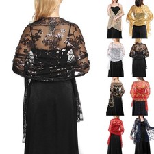 Elegant Long Sheer Tulle Sequin Lace Shawl Scarf for Evening Wedding Party