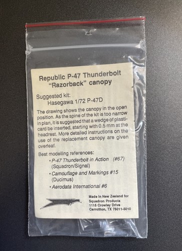 NOS Squadron 1/72 Republic P-470D Thunderboldt Razorback Crystal Canopy 9101 - Picture 2 of 2