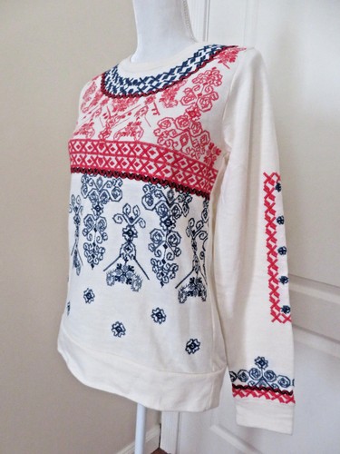 Maglione felpa maglione bianco sporco rosso blu RICAMATO MARCA FORTUNATA MEDIA M - Foto 4 di 10