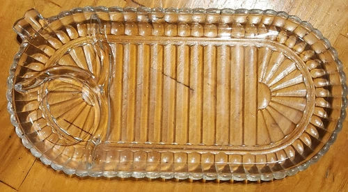 Vintage Anchor Hocking Snack Sip Smoke Oval Ribbed Glass Plate Tray Set Of 2