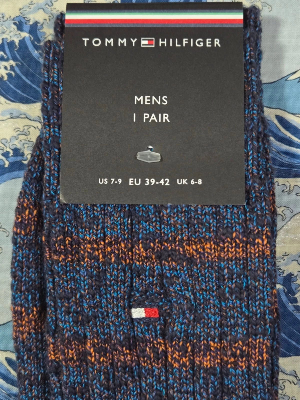 Tommy Hilfiger Mens Chunky Calf Socks Cotton Blue & Orange UK6-8 EU39-42 RRP £17