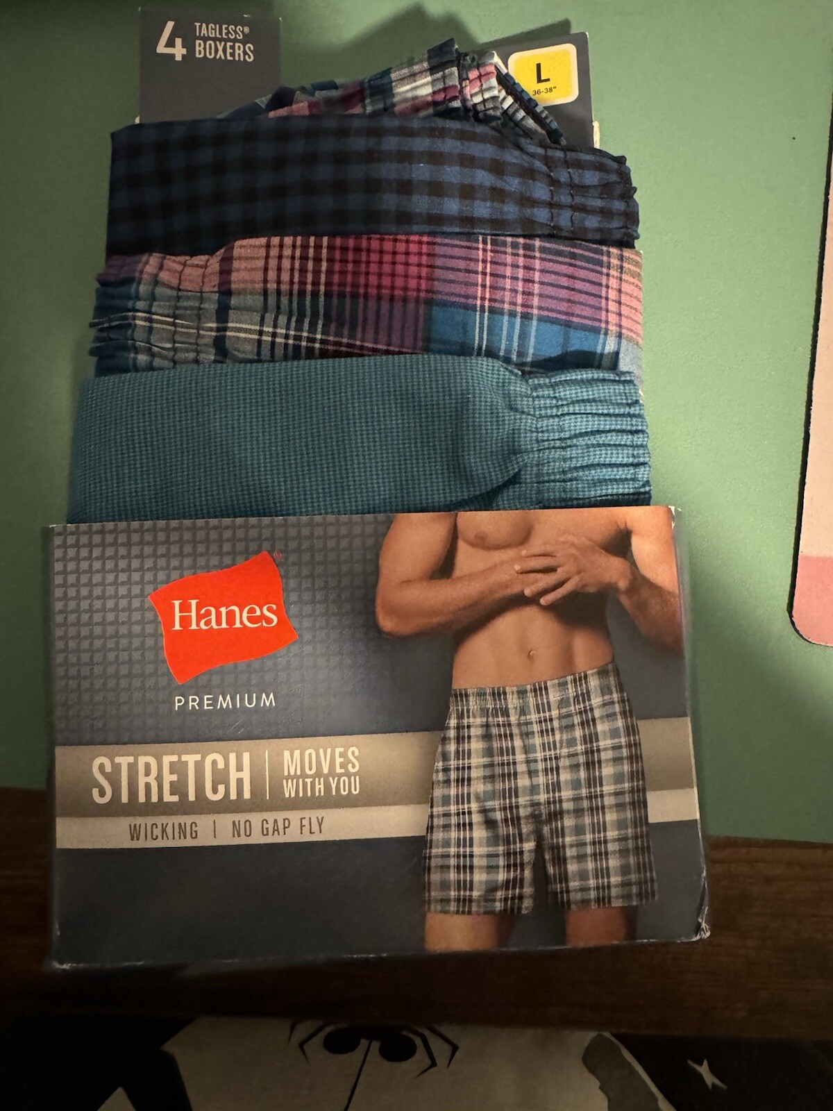 Boxer Briefs Shorts Men's Size L 3638 Hanes Premium Stretch 4 Pairs