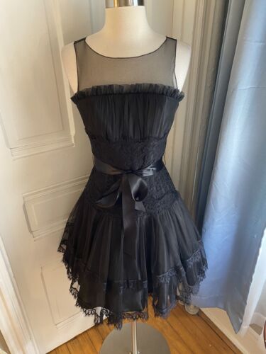 JESSICA MCCLINTOCK SHEER TOP FIT & FLARE PARTY BLACK DRESS-SIZE4-CLASSIC BEAUTY! - Picture 3 of 12