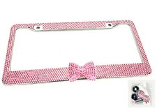 Pink Bow Tie Bling Diamond Crystal License Plate Metal Frame For Frontrear