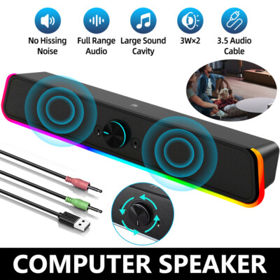 PC Lautsprecher, USB Computer Lautsprecher für Desktop RGB HiFi Stereo Soundbar