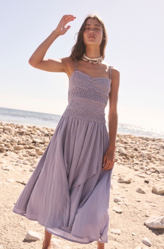 Free People Sparkling Drop Waist Moment Smocked Midi Dress M