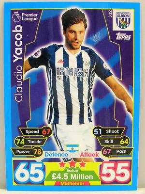 Match Attax 2017/18 Premier League - #332 Claudio Yacob - West Bromwich Albion