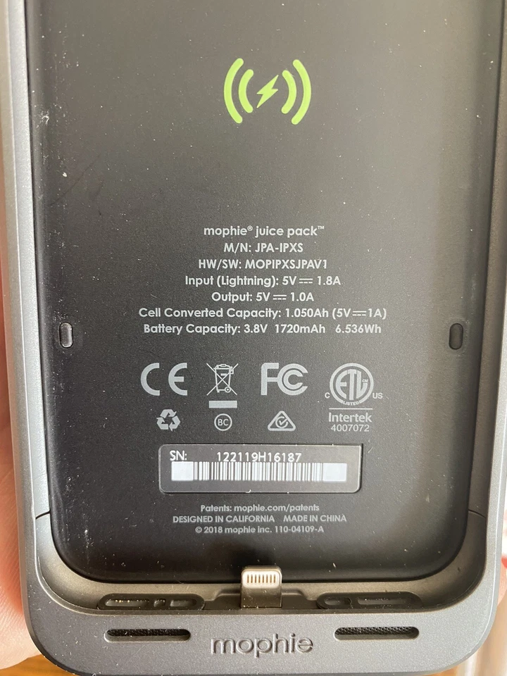 mophie сок упаковка воздуха 1720mAh аккумулятор чехол для iPhone - черный JPA-IPXS - Изображение 4 из 4