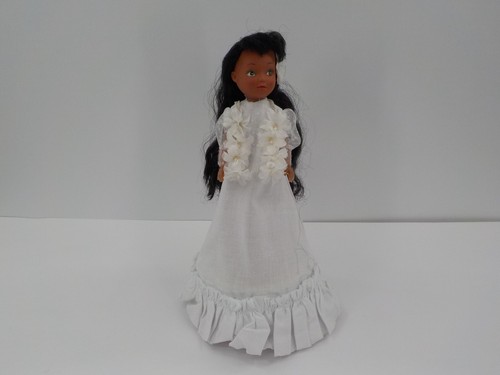 HAWAIIAN BRIDE DOLL REVOLVING MUSICAL WHITE DRESS FLOWER IN HAIR FLOWER LEI NIOP - Picture 2 of 10