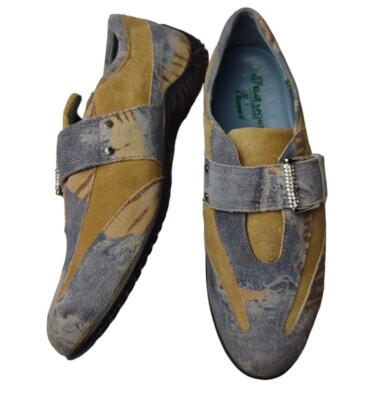 Helle Comfort Sport by Romu's Comfort Sneakers 38 (7-7.5) Tan Suede Denim Zebra