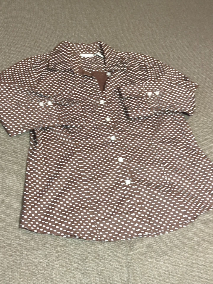 Kim Rodgers Women's Top | Size M | Brown Polka Dot Button Up - Изображение 3 из 4