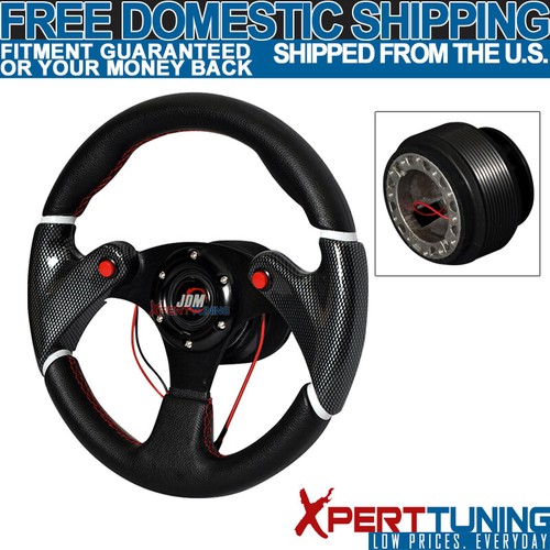 AJP Distributors 320mm 13" Black PVC Stitch Racing Steering Wheel With Red Horn Buttons Universal