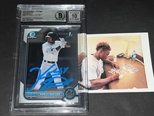 Kahlil Watson Marlins Auto SIGNED 2022 BOWMAN 1st Chrome BECKETT BAS Grade 10