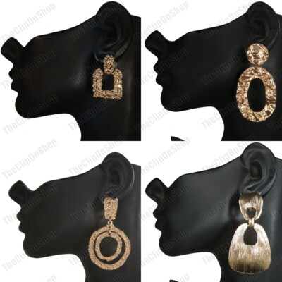 CLIP ON Drop OHRRINGE Gold Mode ROCK STRUKTURIERT Boho Retro Vintage Stil CLIPS