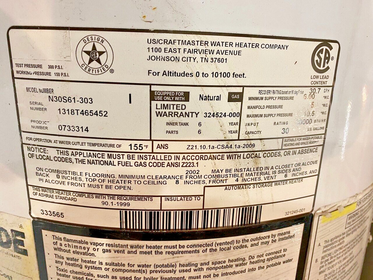 Used Whirlpool N30S61-303 30-Gallon Short Natural Gas Water Heater | eBay