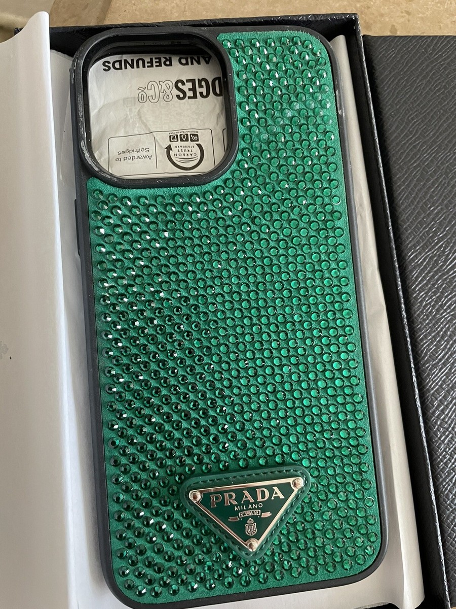 PRADA Green DIAMANTÉ IPHONE 14 Pro Max PHONE CASE🖤 UK