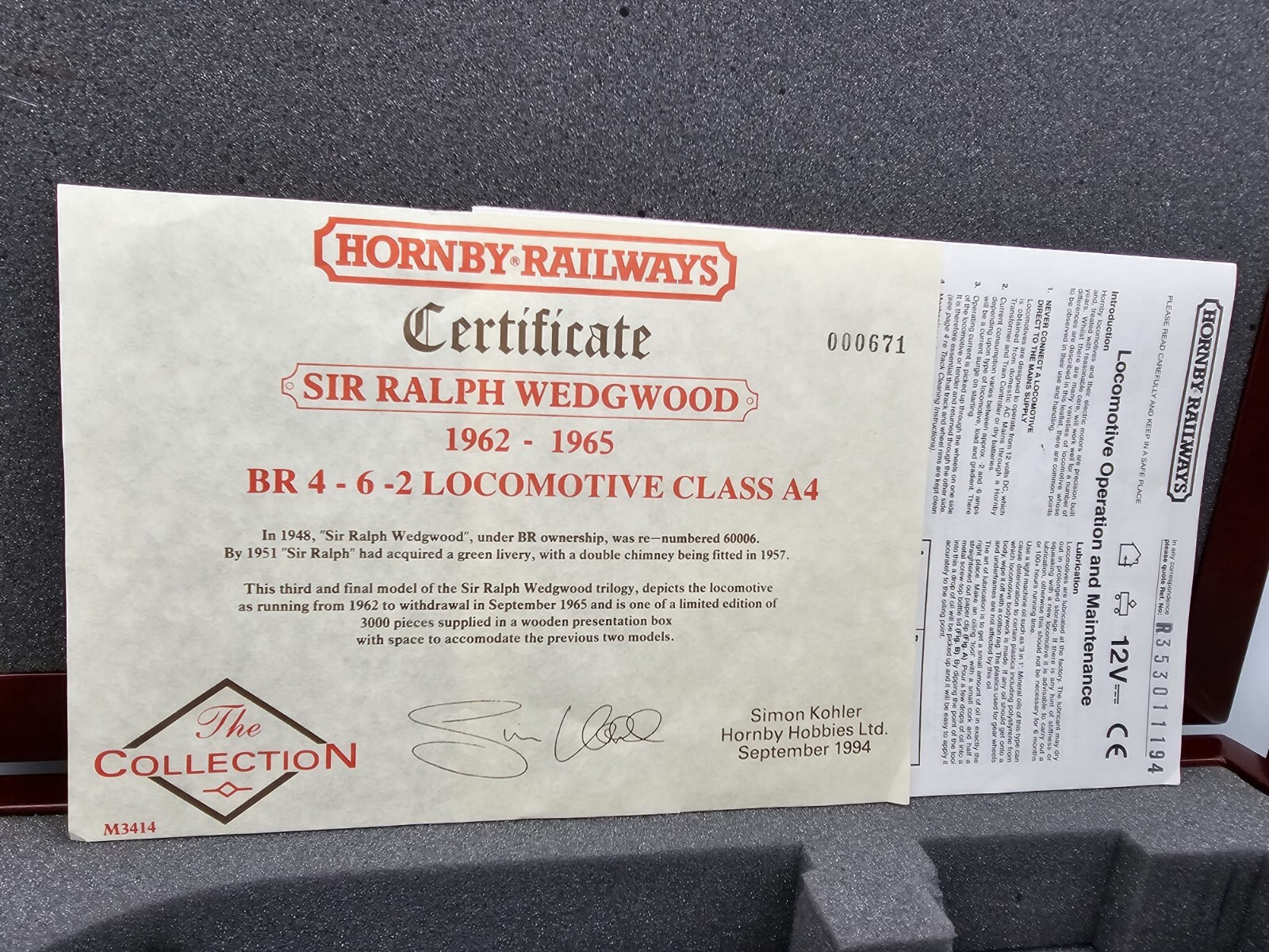 Hornby A4 Sir Ralph Wedgewood 462 Collectors Ltd Edition Box Set OO