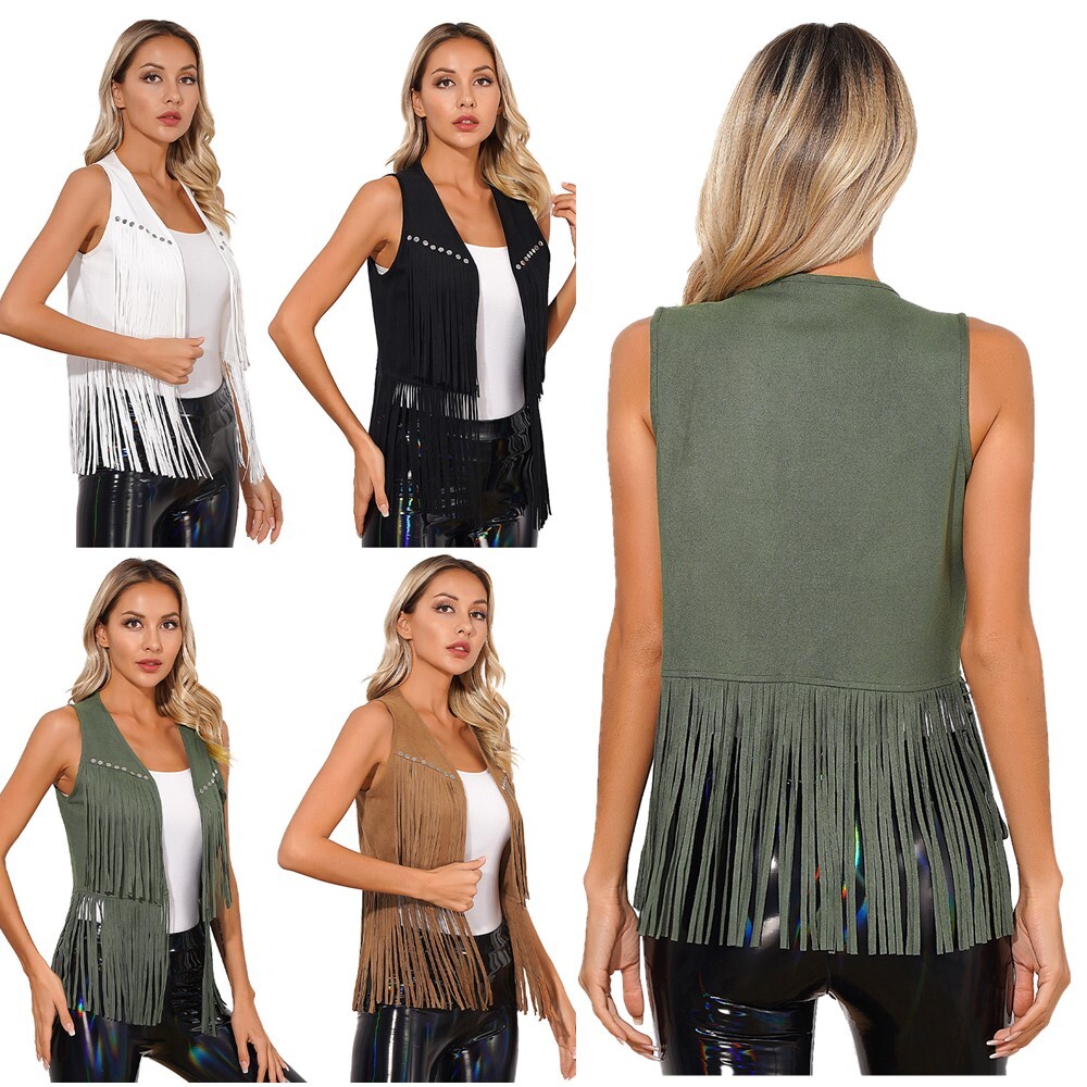 トップス CITYSHOP FRINGE VEST Kiluex Women Fringe Vest 70s Rock Concert Sleeveless Tassels