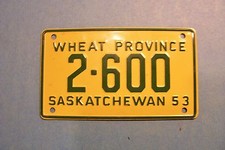 VINTAGE GENERAL MILLS PROMO/PREMIUM MINI LISCENSE PLATE - 1953 SASKATCHEWAN