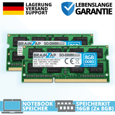 16GB DDR3 RAM SO-DIMM PC3-12800S 2Rx8 1600 MHz 1.5V Notebook Speicher (2x 8GB)