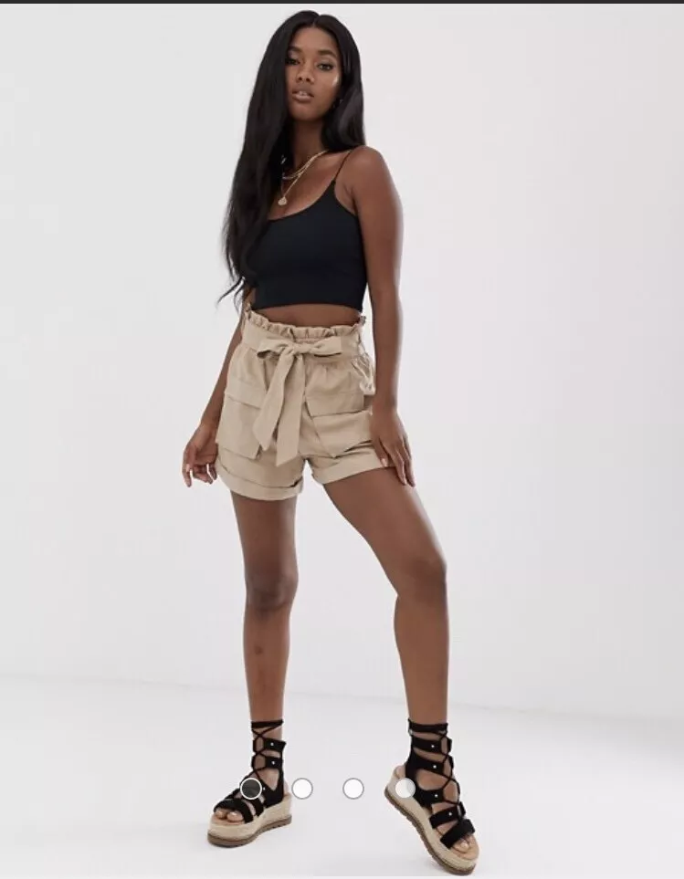 Missguided Paperbag Faux Suede Utility Top Belted High Waist