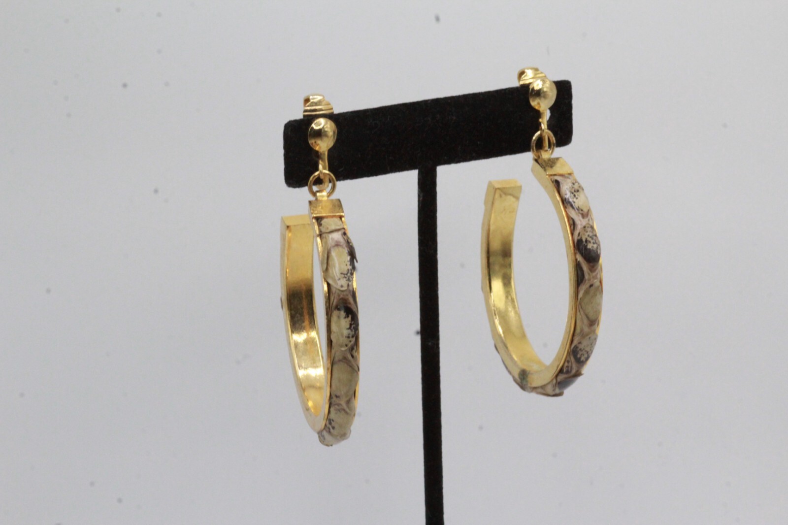 VTG Python Snake Skin Cuff Dangle Hoop Large Earr… - image 4