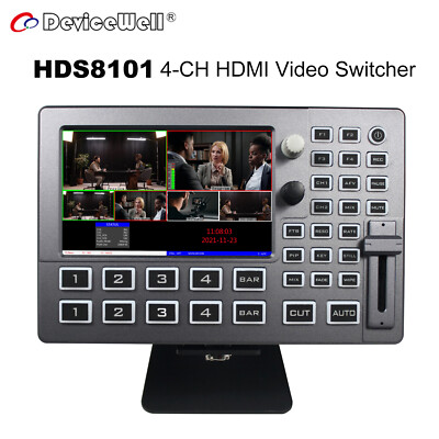 DeviceWell HDS8101 4-CH HDMI Video Switcher 5'' Full HD LCD Screen UVC Streaming