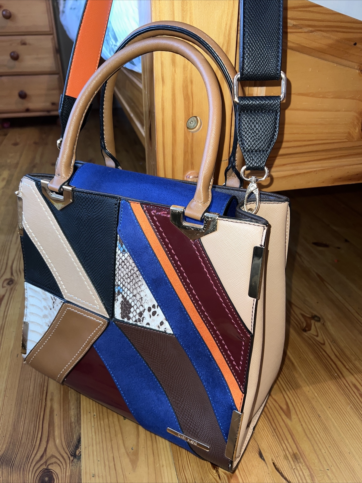 RIVER ISLAND shoulder Bag Handbag Deco Aztec Snake Print Colour Block