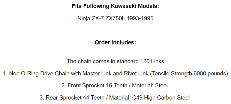 Black Drive Chain And Sprocket Kit for Kawasaki Ninja ZX-7