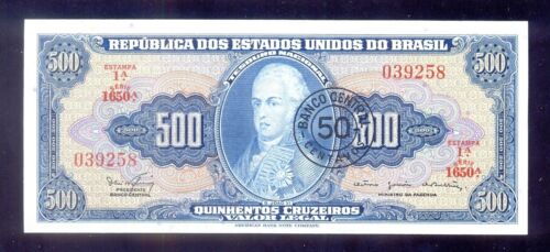 Brazil 50 centavos on 500 Cruzeiros  ND(1967)  P186  aUNC - Picture 1 of 2