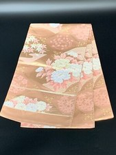 Japanese Kimono Belt Elegant Pink and Gold Obi with Seasonal Floral Patterns