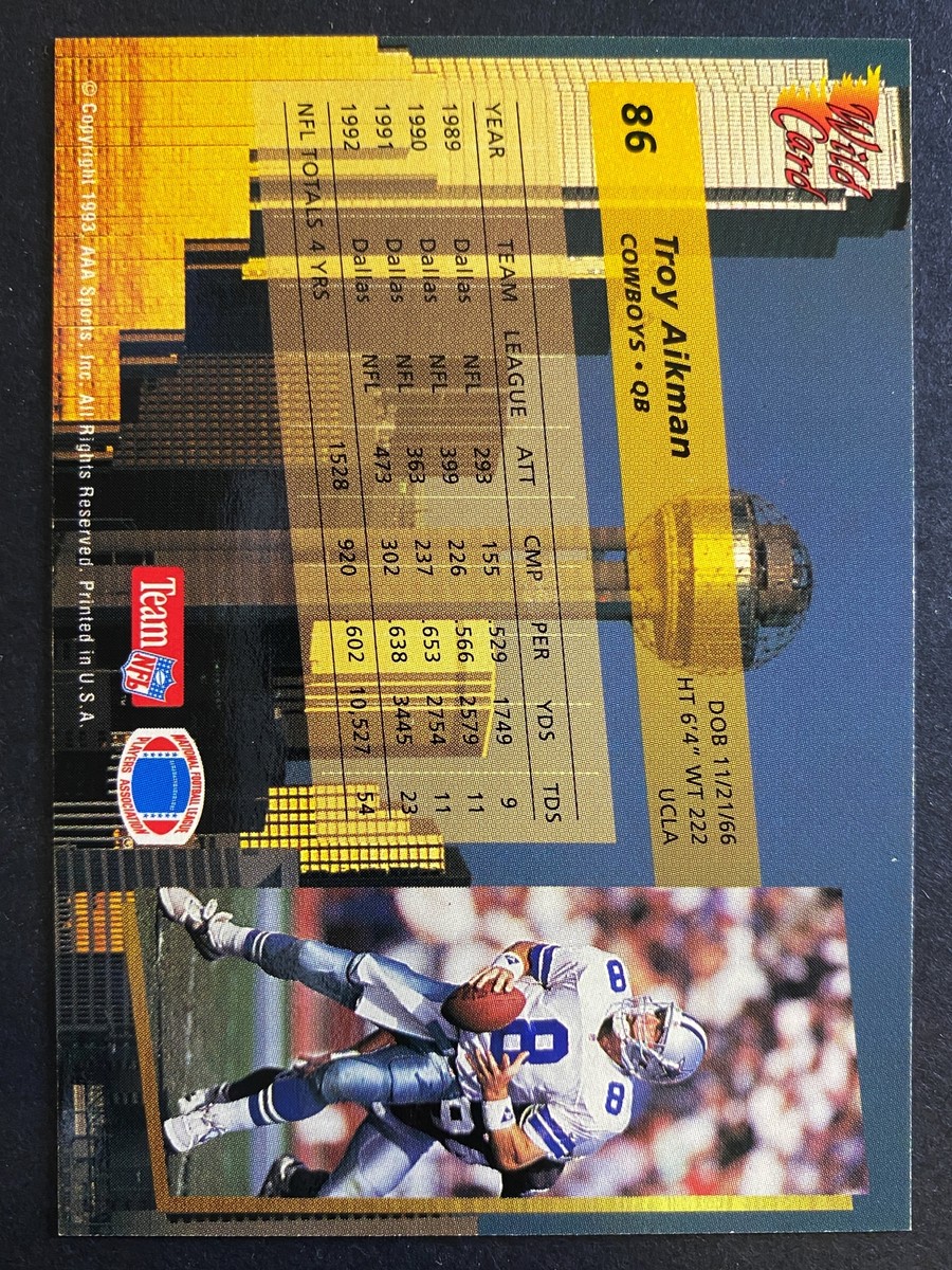Troy Aikman 1993 Wild Card Football Card Dallas Cowboys #86