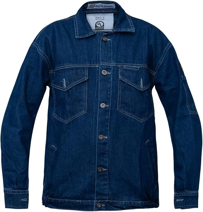 Flame Resistant FR Designer Denim Jeans Bomber Jacket - 100% Cotton Denim Jeans