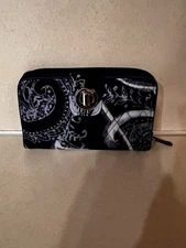 Vera Bradley Turnlock Zip Around Wallet Indio Blue Swirls