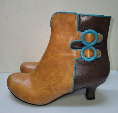 Joe Browns zweifarbige braune Damen-Stiefeletten UK 6 Retro türkisfarbener Besatz Ringdetail