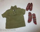 VINTAGE BARBIE KEN DOLL FASHION PAK OLIVE GREEN POLO STRIPED SOCKS BROWN SHOES