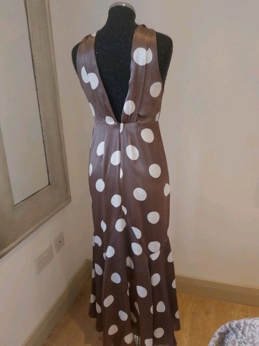 Mint Velvet 16 Maxi Dress Polka Dot Halter Neck Occasion Mocca Rrp £139 - Picture 12 of 23
